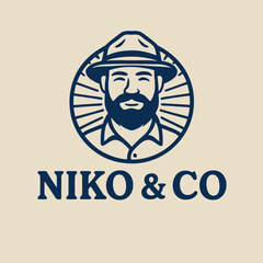 Smiling Man in Hat Circle Graphic Design with Line Art Style