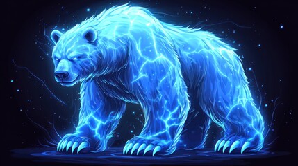 Fototapeta premium Glowing Polar Bear, Dark Background, Gaming Art