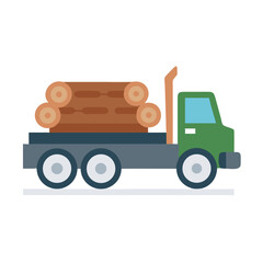 Cartoon Lumber Truck Delivering Timber Logs Illustration