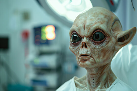 Image of extraterrestrial alien in hospital generative AI design