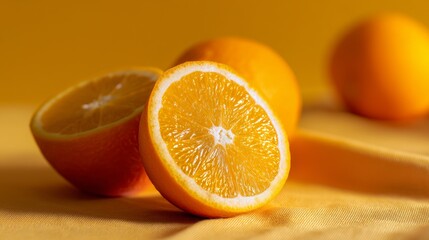 Juicy oranges sliced open, showcasing vibrant color and freshness. Perfect for food blogs, recipe books, or health-related projects, offering burst of citrus goodness ready to enjoy!