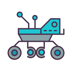 Cartoonish Mars rover icon on black space background