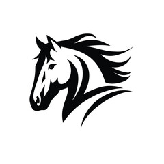 Black Bold Silhouette Vector Horse Head with Flowing Mane and Dynamic Lines on White Background