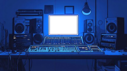 Blue Studio Mixing Desk Night Recording