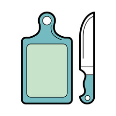 knife and cutting board icon - vector illustration of kitchen cutting board and chef knife set