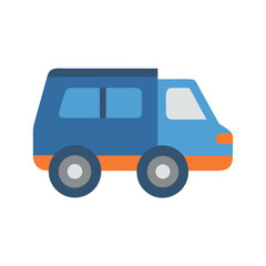 Cute Blue and Orange Cartoon Van Illustration Isolated
