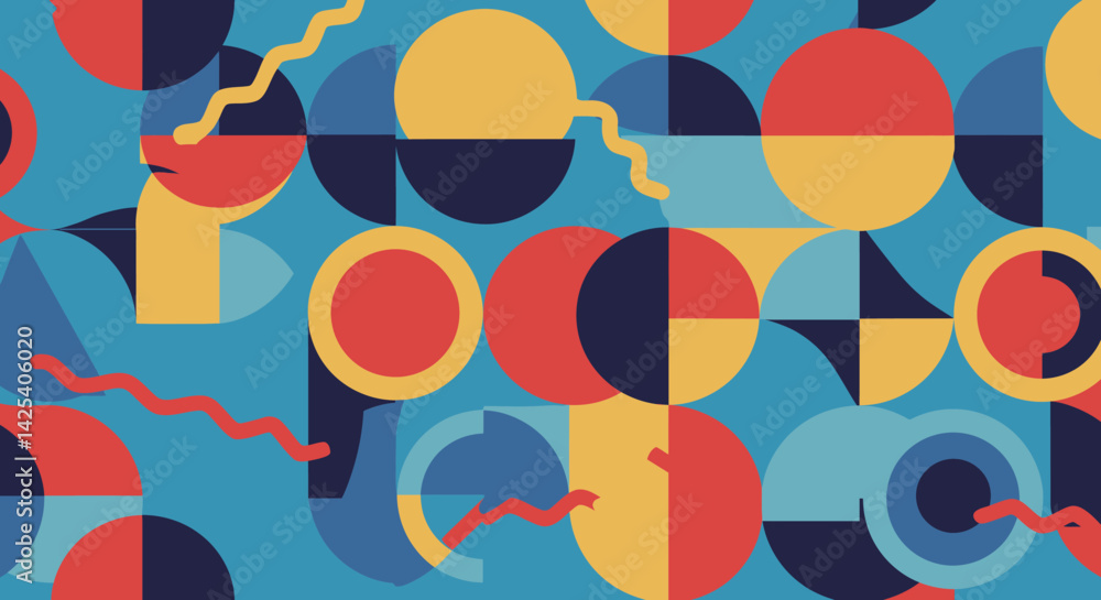 Poster a vibrant mosaic of geometric shapes in contrasting colors creating an abstract pattern