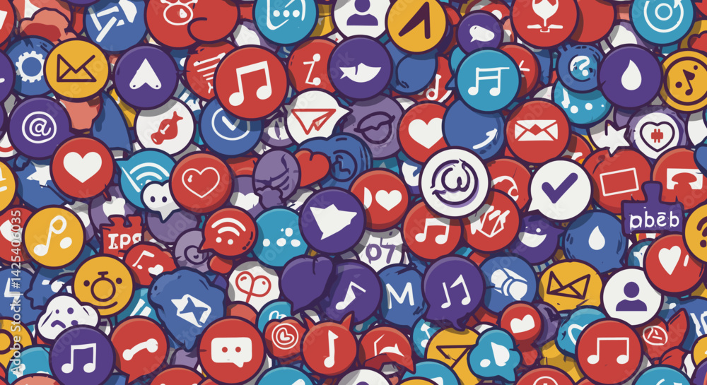 Poster a vibrant mosaic of cartoonstyle app icons overlaps creating a colorful visual tapestry