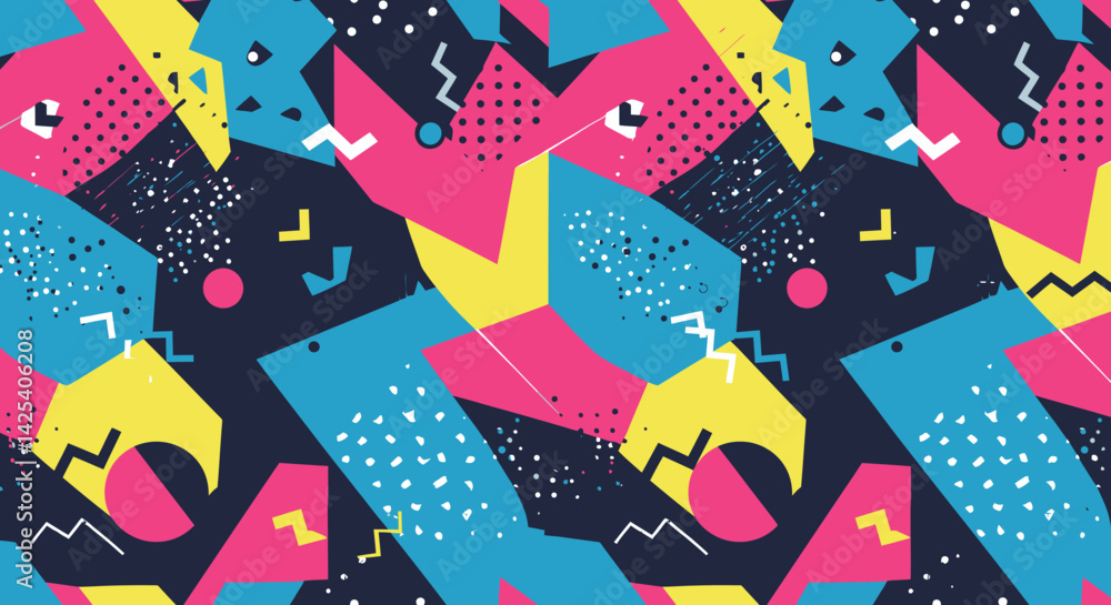 Poster abstract geometric pattern bright colors shapes in a retro design