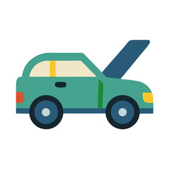 Cartoon car with hood open on black background