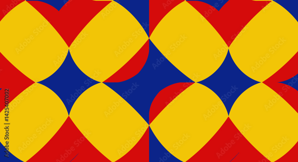 Poster geometric pattern of overlapping circles split into red yellow and blue
