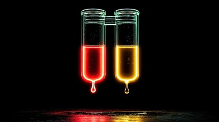 Two test tubes with vibrant glowing liquid