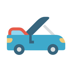 Blue Cartoon Car with Open Hood on Black Background