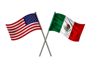  United States of America and Mexico flags white backround