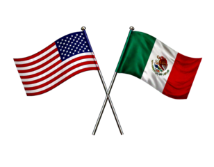  United States of America and Mexico flags white backround
