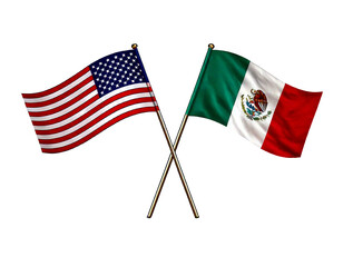  United States of America and Mexico flags white backround
