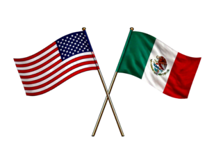  United States of America and Mexico flags white backround