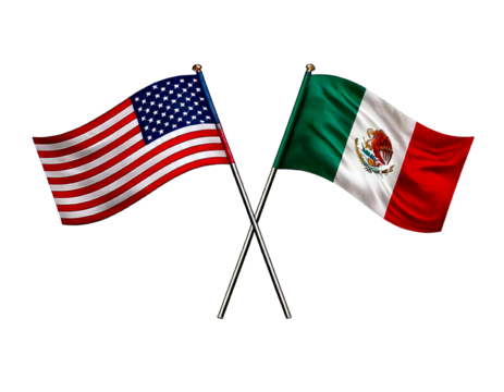  United States of America and Mexico flags white backround