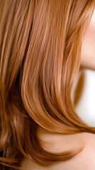 Fototapeta premium close up of smooth, shiny red hair cascading over shoulder, set against white background. hair appears healthy and vibrant, showcasing its natural beauty