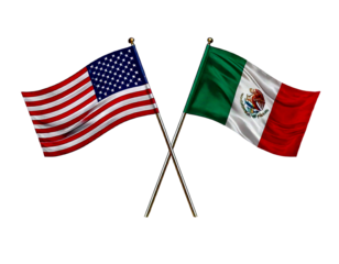  United States of America and Mexico flags white backround