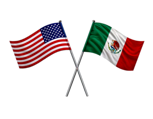  United States of America and Mexico flags white backround