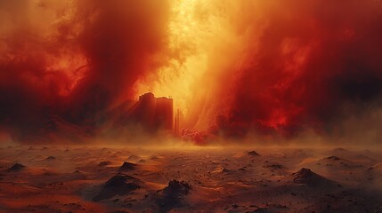 **Dust Storm Over Distant Dunes With Red Sky, Apocalyptic Desert Tension --Ar 16:9 --S 950 --V 6.0 --Style Raw** - @Darya (Relaxed)