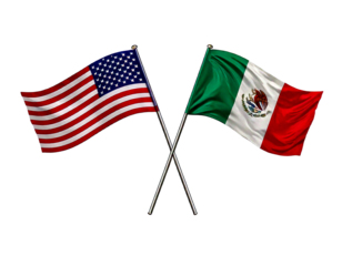  United States of America and Mexico flags white backround