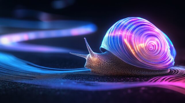 Glowing snail trails neon path, abstract art
