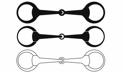 Snaffle horse bit vector set in solid and outline styles. Ideal for equestrian gear, horse riding equipment, tack shop graphics, western and English riding designs
