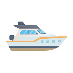 Flat Illustration of Motor Yacht in isolated Black Background