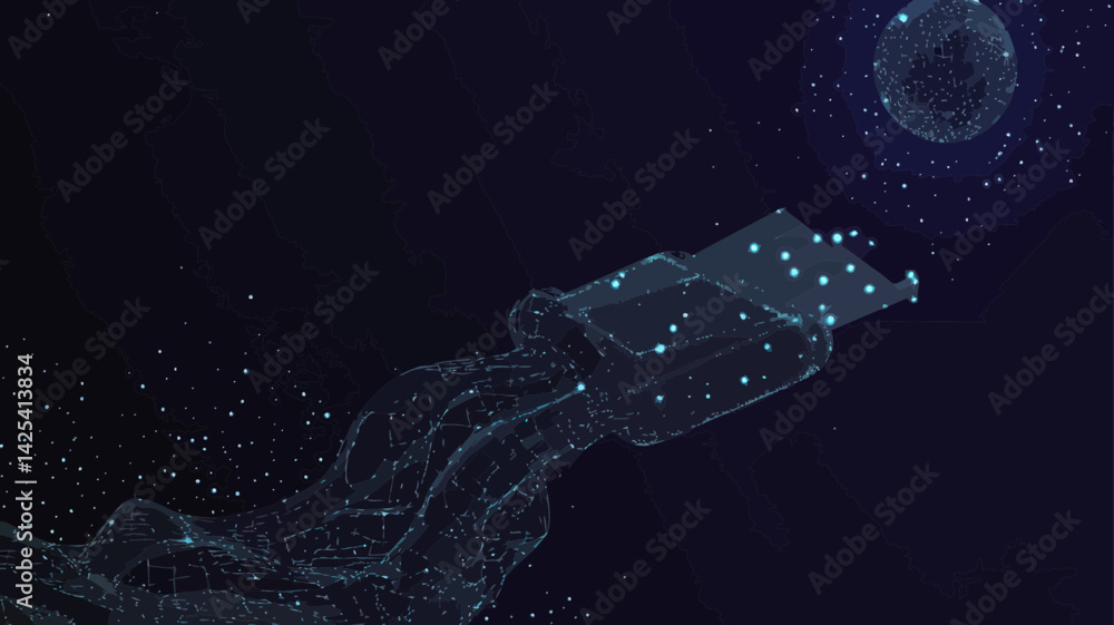 Aufkleber ethernet cable as starry sky with planets and stars in wireframe vector concept for technology and c