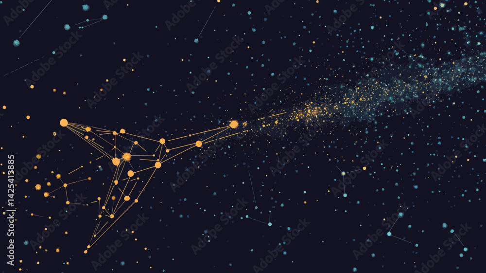 Aufkleber abstract business arrow in the form of starry sky with planet and star elements in minimalistic vect