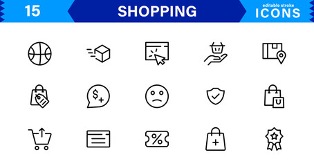 Modern Shopping Icon Set Vector Illustration. Featuring Essential Retail, E-commerce, and Shopping Cart Symbols
