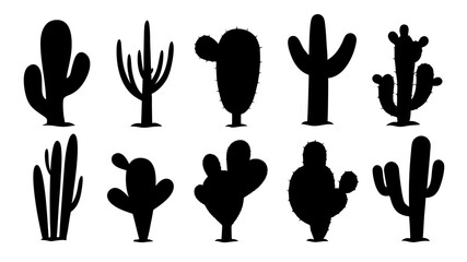 set of cactus silhouette vector on white background