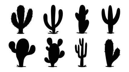set of cactus silhouette vector on white background