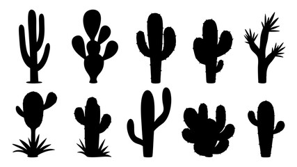 set of cactus silhouette vector on white background