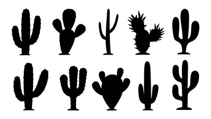 set of cactus silhouette vector on white background