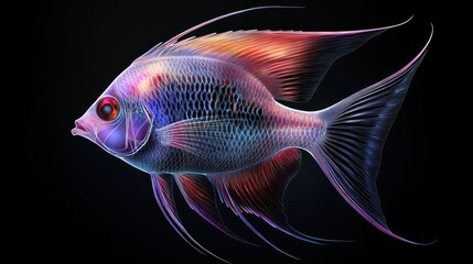 Fototapeta premium Colorful Angelfish, Aquatic, Dark Background, Illustration, Pet