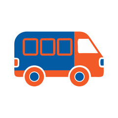 Cartoon Bus Illustration, Blue and Orange, on Black