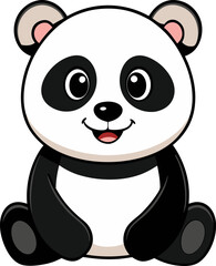 Naklejka premium Cute Smiling Cartoon Panda with Beige Ears Sitting Illustration