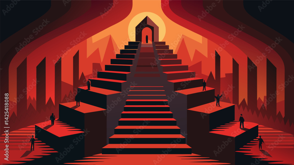 Aufkleber a room with an endless staircase each step getting steeper and narrower making it seem like visitors