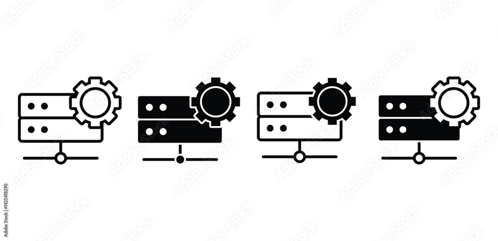 Poster server configuration icons black gear and database symbols vector design illustration