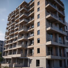 Progress of a contemporary apartment complex, showcasing construction details ,  framework,  real estate,  high-rise