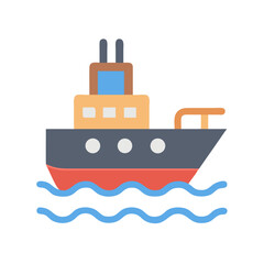 Fototapeta premium Cute Cartoon Ship on the Water Graphic Illustration