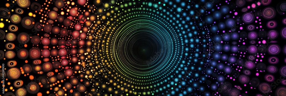 Poster Abstract Colorful Circles Creating Vortex Effect on Black Background Art