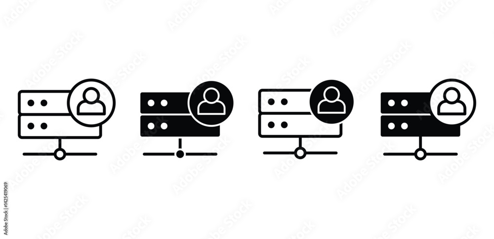 Poster server user icon set black and white network symbols vector design