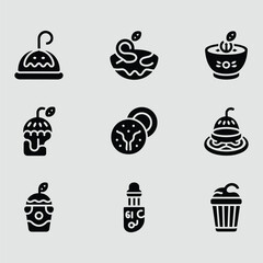 Diverse Sweets And Dessert Icons In Black Silhouette For Graphic Design Projects And Food Concepts