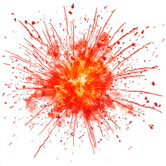 Bright red and orange firework explosion with smoke trails, isolated on white background