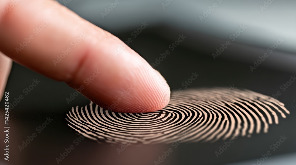 Poster a close-up of a finger touching a fingerprint sensor, illustrating biometric technology for secure a
