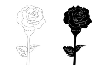 Rose flower silhouette image vector, Icons, black color isolated on white background. Logo, wallpaper.